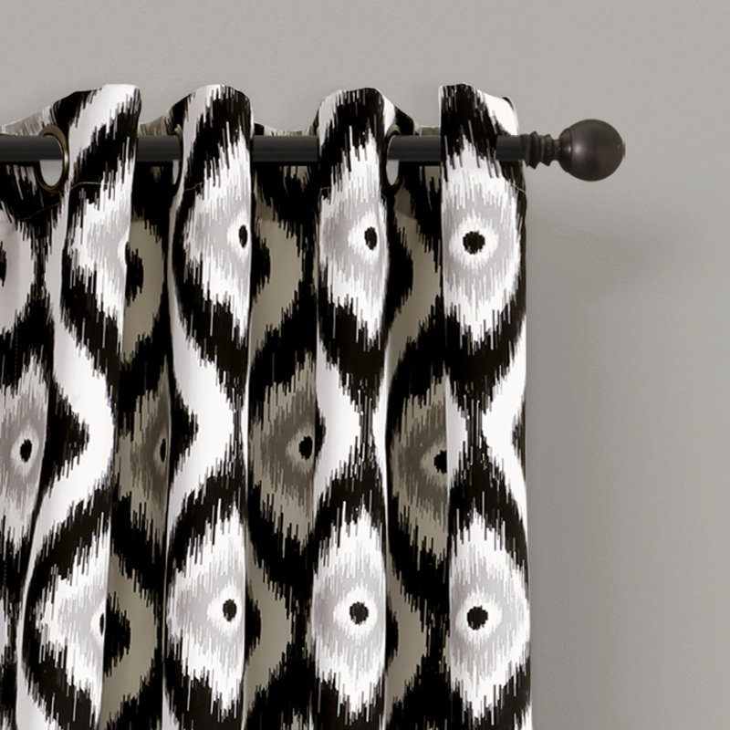Black Ikat Pattern Room Darkening Polyester Curtains, 52" x 84"