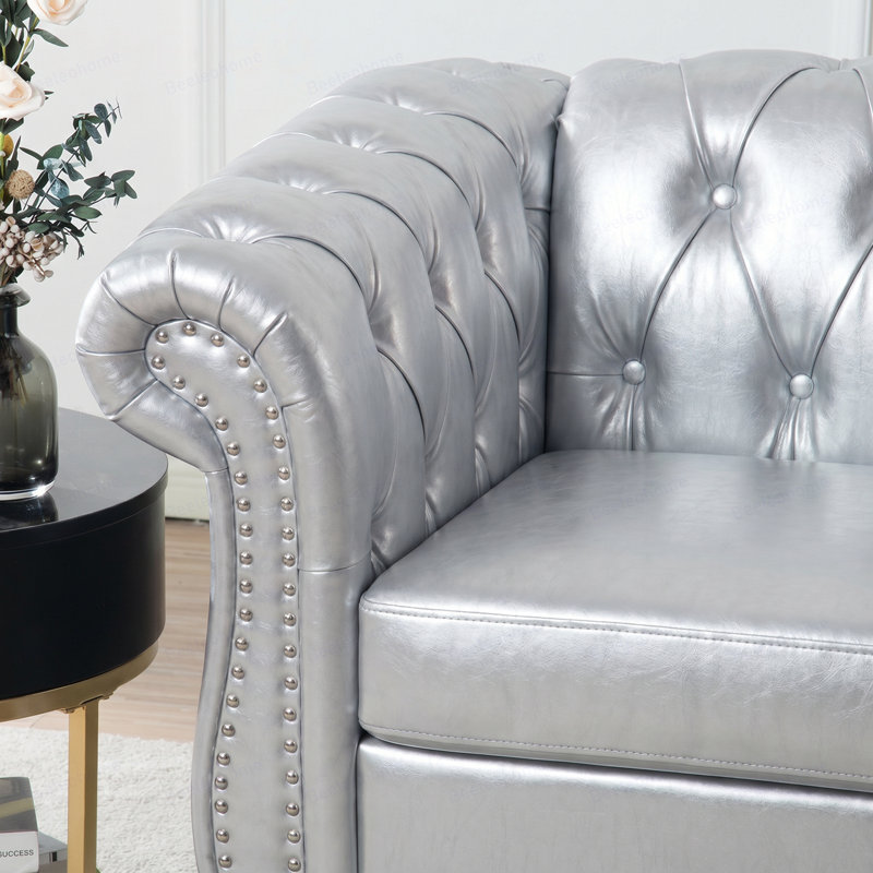 Sofa 1 place pour salon, White Polyester, Silver