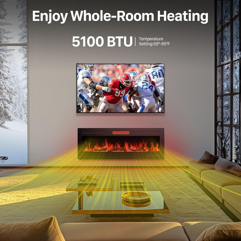 50" Electric Fireplace Wall Mounted or Recessed Insert, 1500W/750W Freestanding Fireplaces Heater with Remote Control,13 Adjustable Flame Colour, 12H Timer, Touch Screen