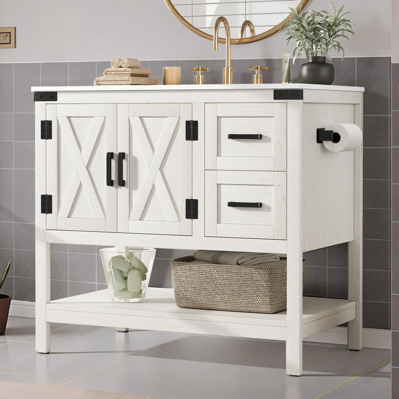 Ensemble de meuble-lavabo de salle de bain avec lavabo 36,6 po Chimira, Blanc, 34.3'' H X 36.6'' W X 22'' D