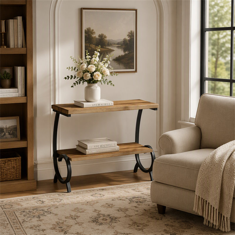 Tribesigns 2-Tier End Table, J-Shaped Side Table for Living Room