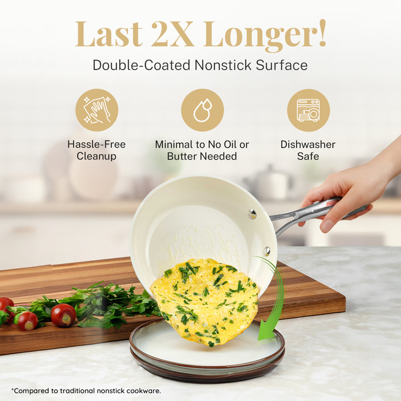 Cream 20-Piece Nonstick Stainless Steel Cookware Set with Lids
