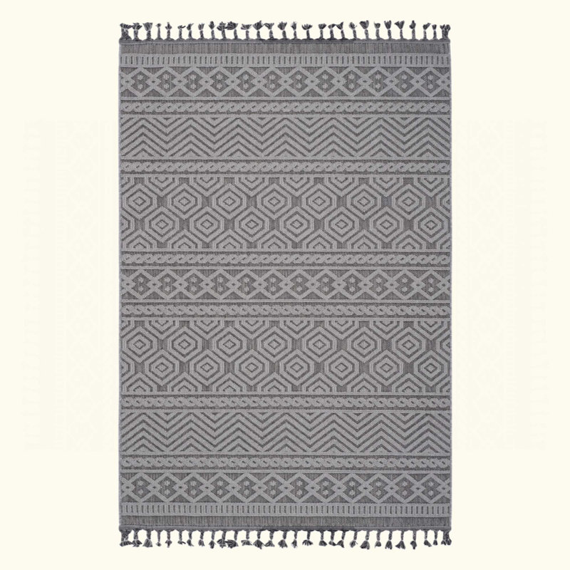 Tapis intérieur / extérieur géométrique, résistant aux taches et sans perte de poils pour une utilisation polyvalente