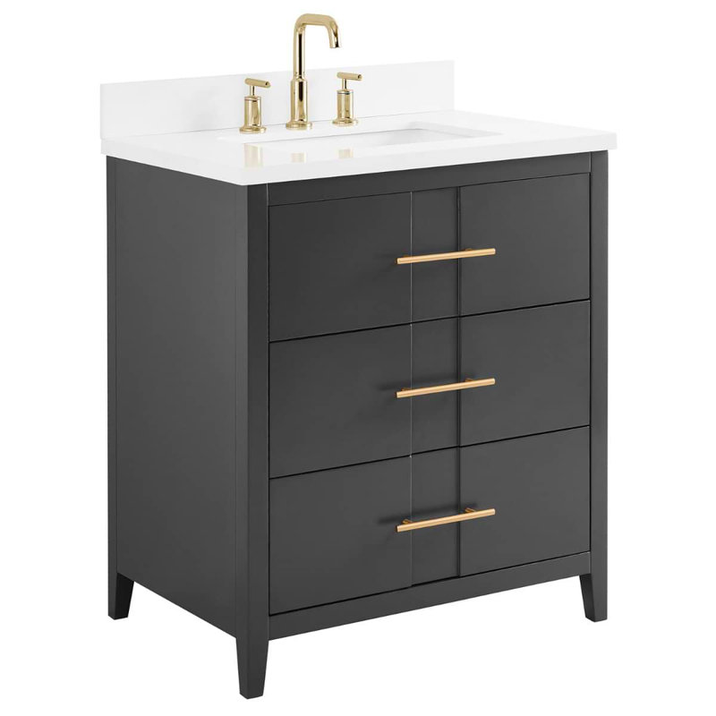 Iconic 30" Freestanding Standard Single Bathroom Vanity with Top, Black, Gold