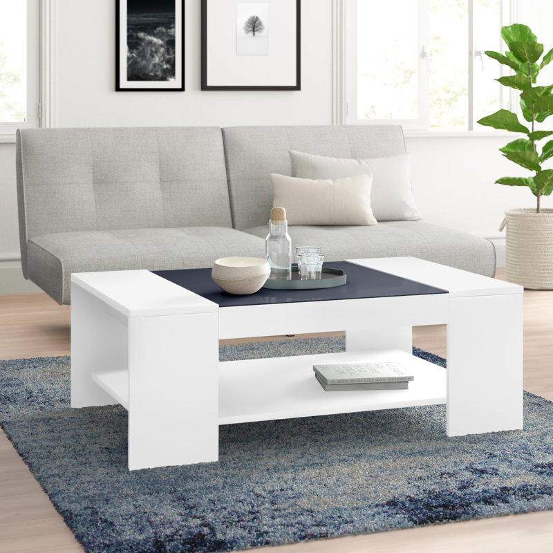 Table basse à 4 pieds avec rangement Rhoda, Blanc
