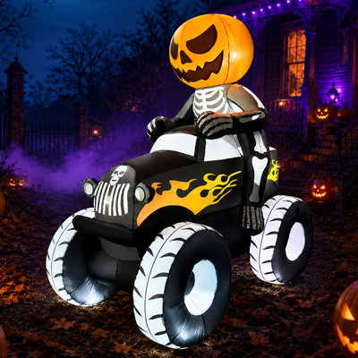 6.6 FT Halloween Inflatable Pumpkin Skeleton Driving Truck with LED Lights