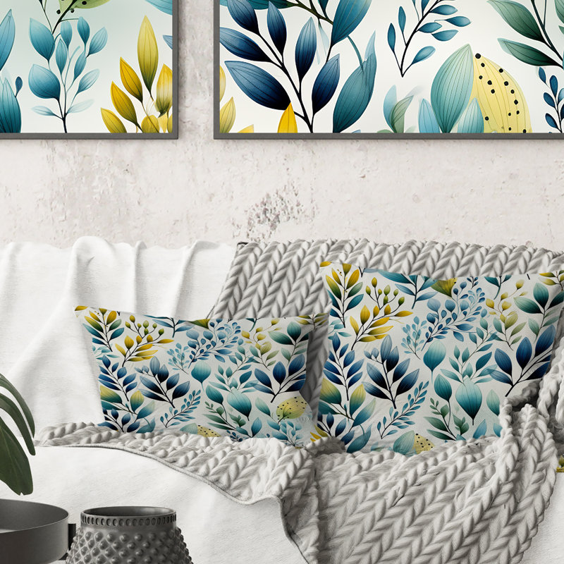 Motif botanique de feuillage aquarelle bleu - coussin floral en polyester
