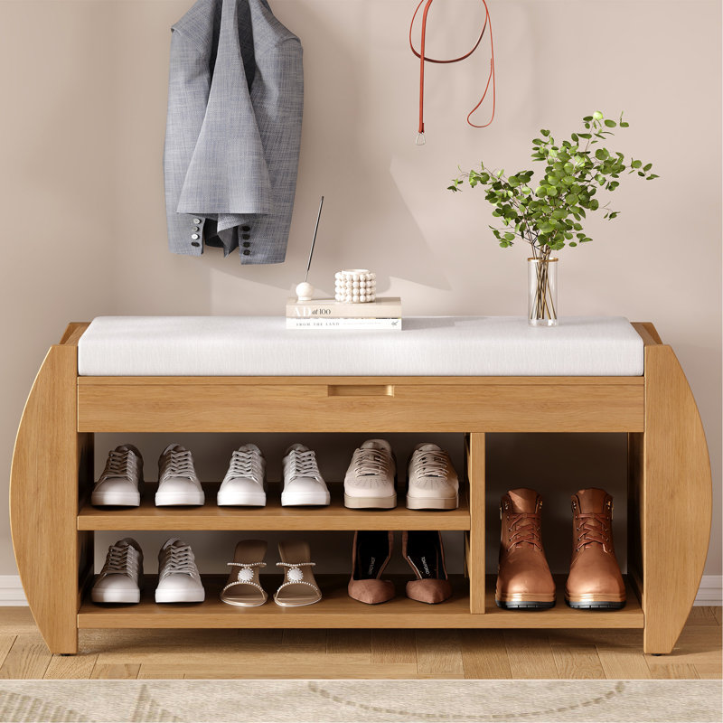 Banc de rangement en tissu, H 38,1 po x l 42 po x P 13 po, Naturel / naturel