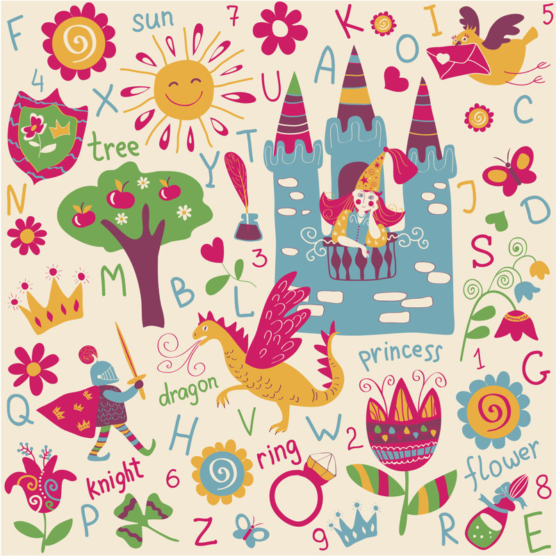 Seamless Pattern Fabulous Alphabet - Wrapped Canvas Print, 30cm H x 30cm W x 3.8cm D