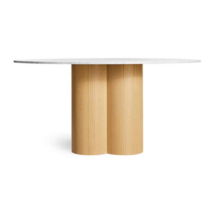 4 Quarter Round Marble Dining Table, White Oak, 60" W x 60" L