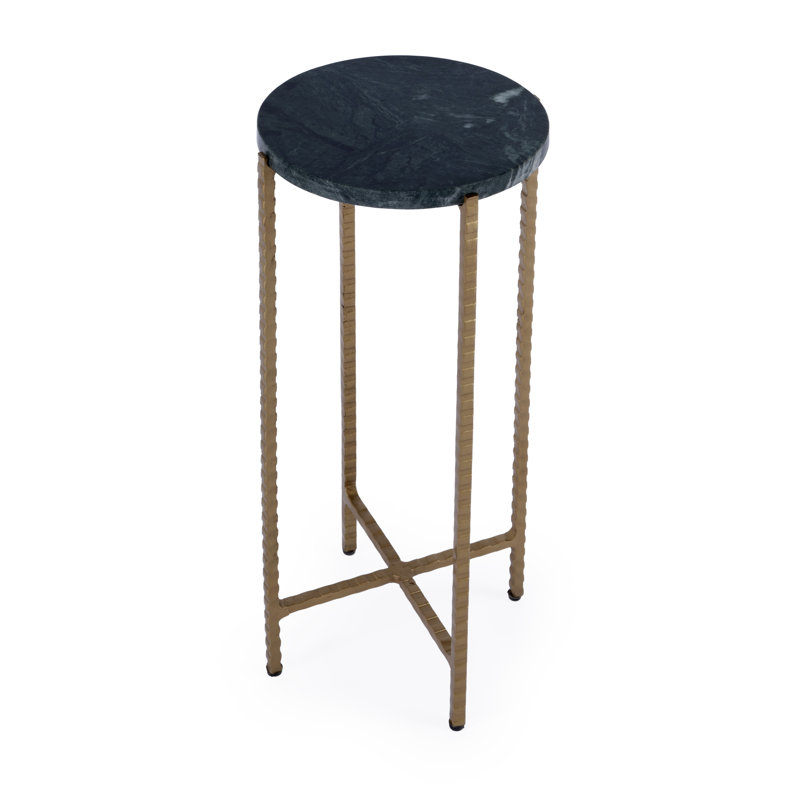 Nigella Marble and Cross Legs Side Table, Green Marble/Gold