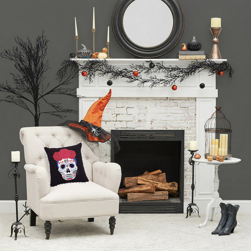 Sugar Skull Beaded Throw Pillow