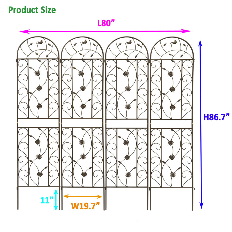 Ensemble de 4 treillis d'extérieur 86,7 po x 19,7 po antirouille pour plantes grimpantes brun