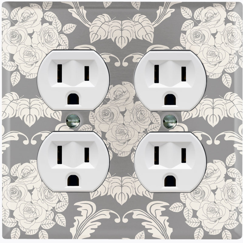 Patterned 2 - Gang Duplex Outlet Standard Wall Plate, Light Gray