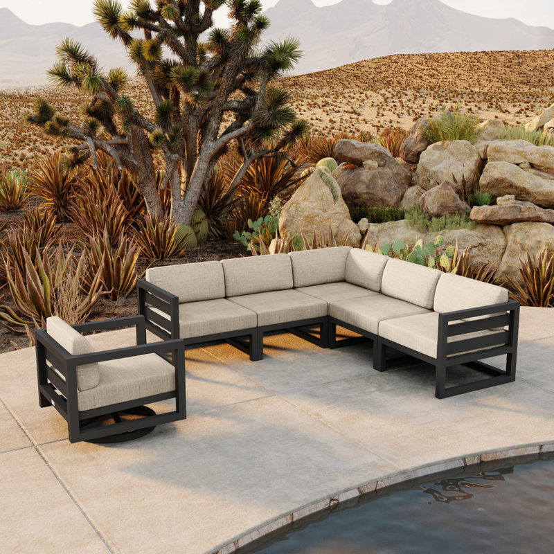 Avion 6 Piece Sectional Set With Swivel, Canvas Charcoal Sunbrella® Canvas, Slate