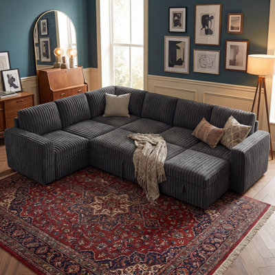 Hoelscher U Shaped Sleeper Corner Sectional Pull Out Sofa Bed With Storage Space