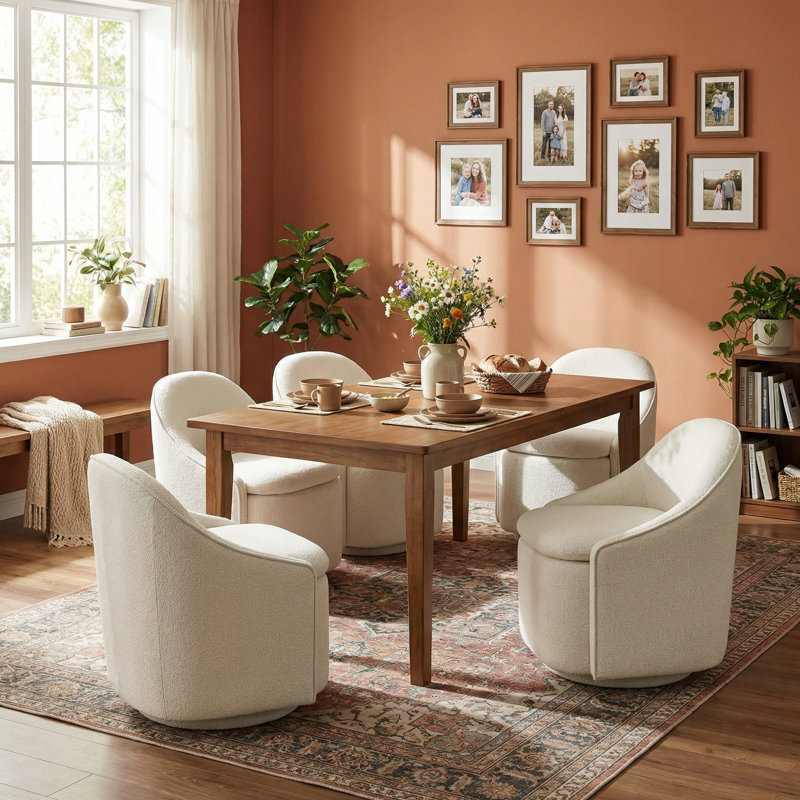 Aimilia 360°Swivel Upholstered Swivel Barrel Chair With Hidden Storag Set Of 2, Verna Beige Chenille