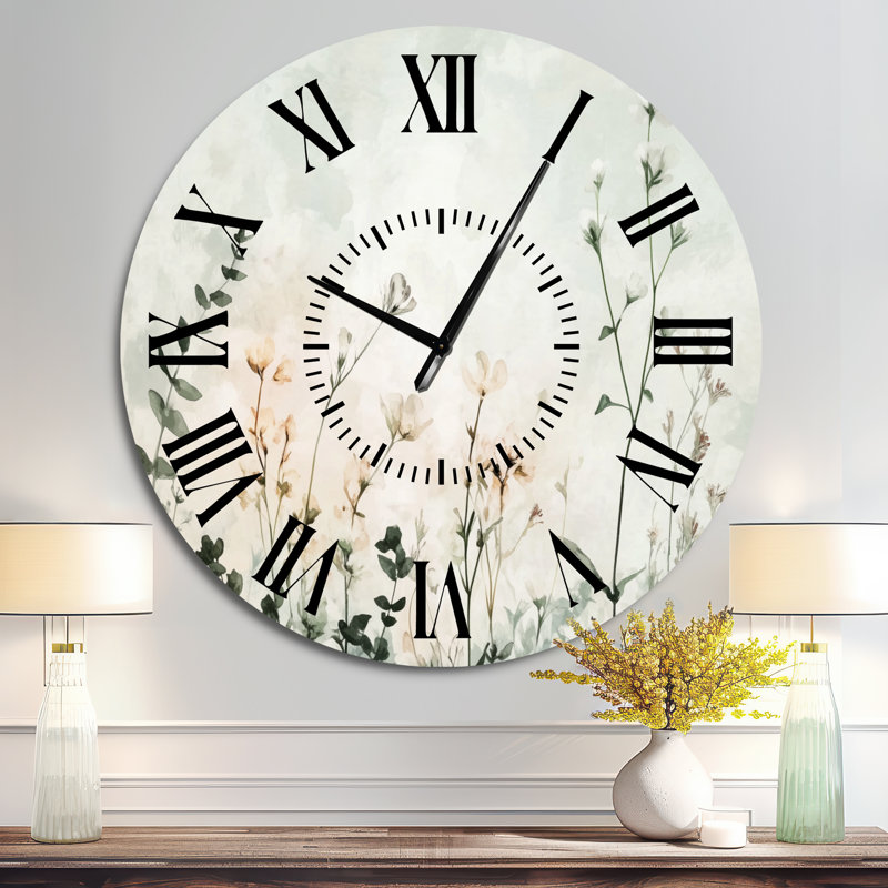 Brise botanique douce II - Horloge florale florale en métal, Surdimensionné