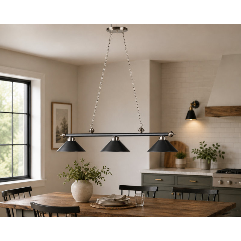 Luminaire suspendu linéaire à 3 lumières pour table de billard Bowdon par RAM Game Room, Noir mat, acier inoxydable