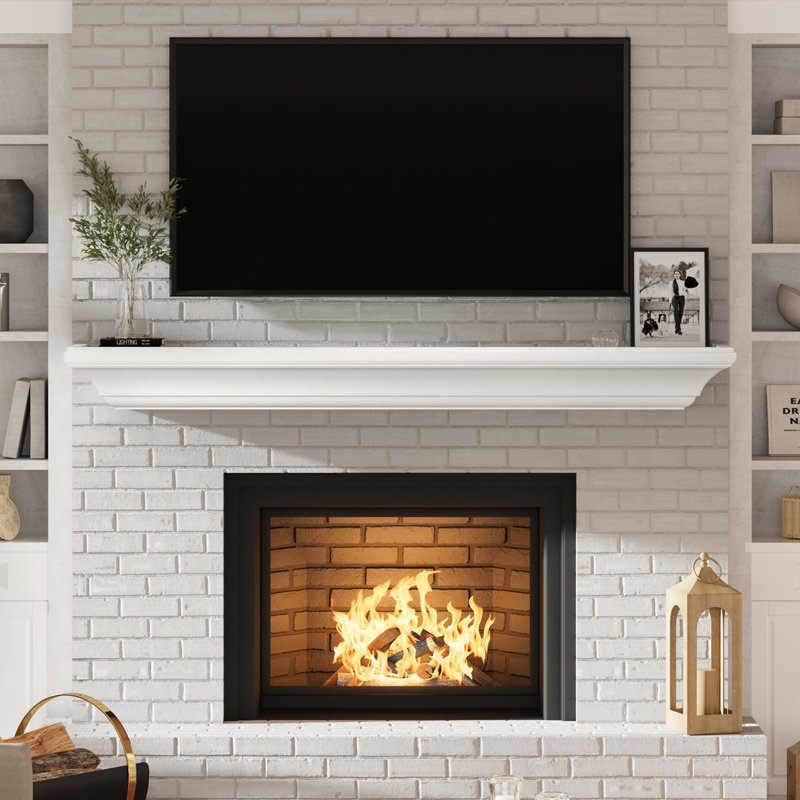 Manteau de cheminée en bois massif, 72", Blanc