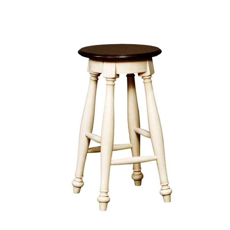 Tabouret 2 pièces blanc cassé de style transitionnel en bois massif de cerisier avec pieds tournés et tabouret de salle à manger