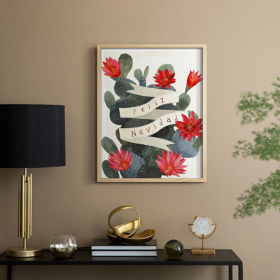 Desert Christmas Cactus I Framed Print - Solid Wood