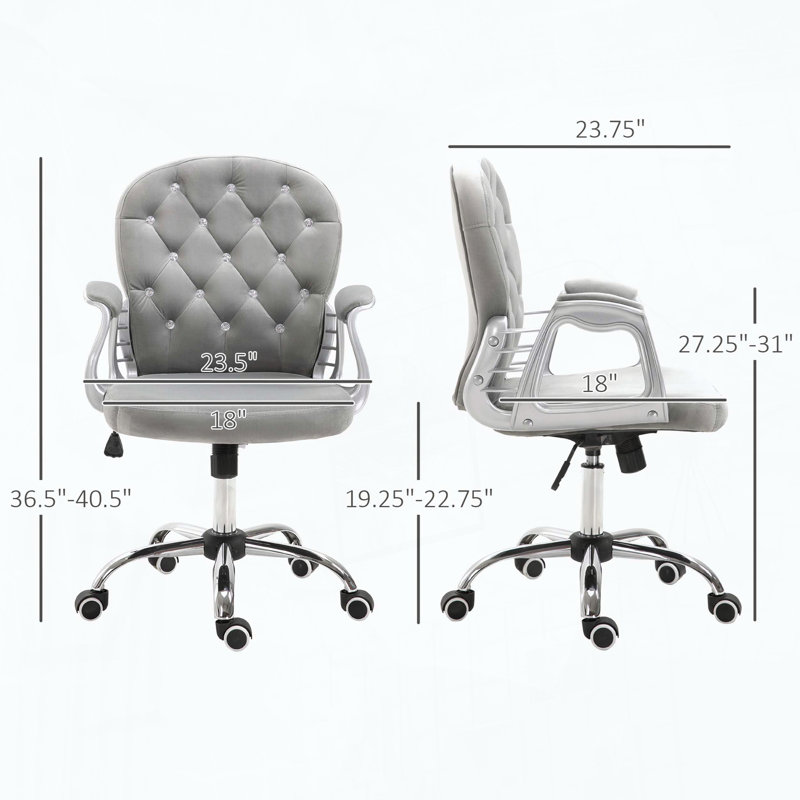 Chaise de bureau en velours de luxe avec boutons en losange et fonction d'inclinaison