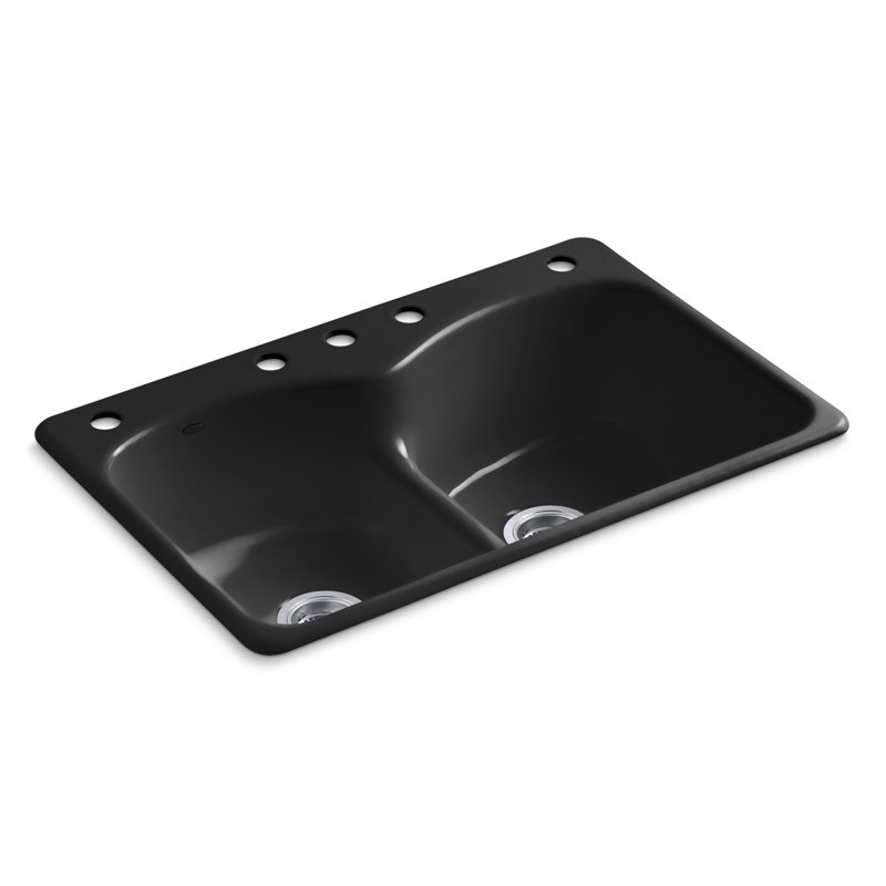 Langlade 33" L x 22" W Drop-In Kitchen Sink, Cashmere, 5 Hole