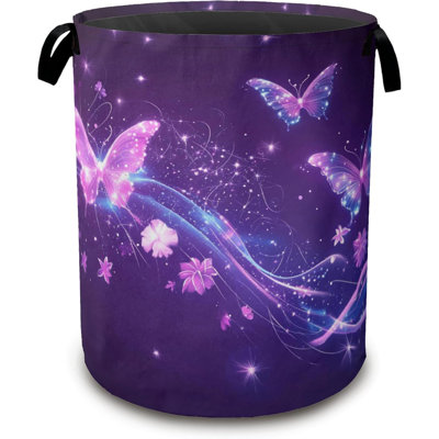 Laundry Hamper,Flying Butterflies Laundry Basket,Glowing Stars Waterproof Oxford Cloth Storage Basket With Handle For Clothes Books Nursery Home Storage Sundries