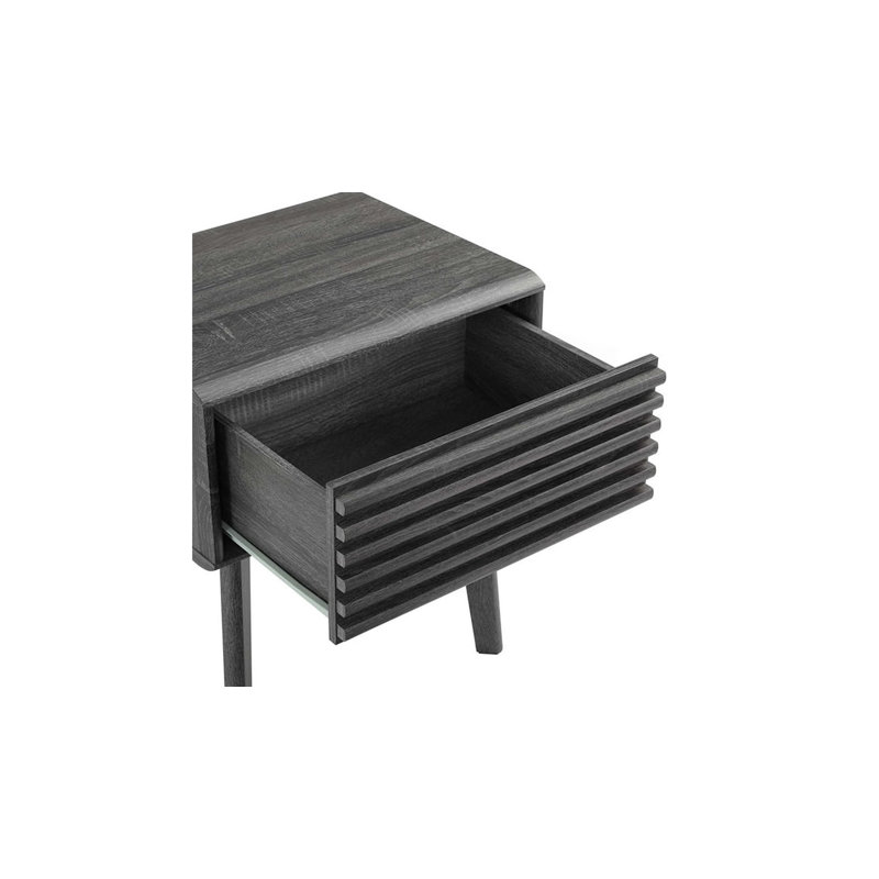 Mid-Century Modern Charcoal Wood Grain End Table with Storage