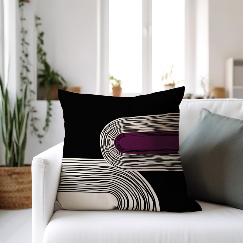 Coussin décoratif réversible intérieur / extérieur Cassie, H 15 po x l 15 po, Mauve / crème / noir