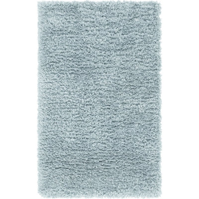 Tapis à poils longs en polyester bleu ardoise tissé à la machine Poler