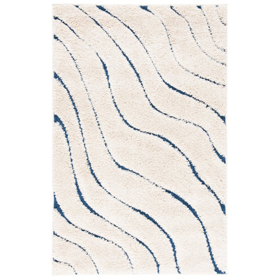 Ashal Shag Cream/Blue Area Rug