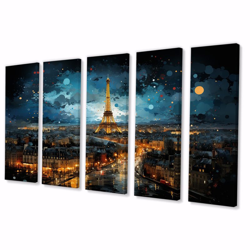 Vue de Paris de la Tour Eiffel - Paris, art mural 5 pièces, H 28 po x l 60 po