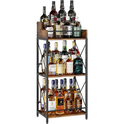 Liquor Bottle Display Shelf, Retro Bar Cabinet with Tiered Storage, Whiskey and Beverage Organizer for Home Bar, Kitchen and Living Room