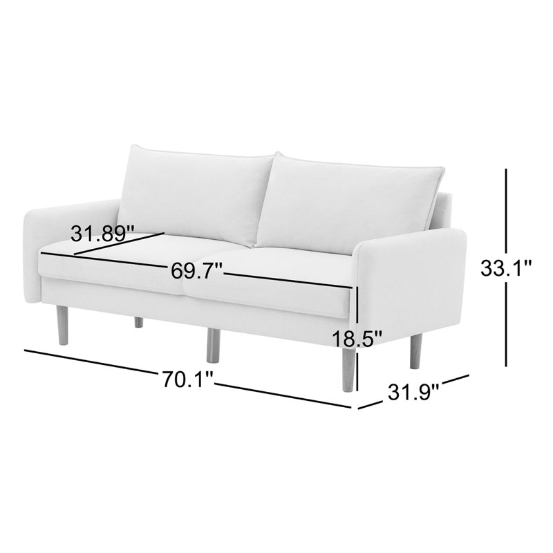 Canapé rembourré de style Mid-Century 70,1 po Cartlin, Blanc cassé