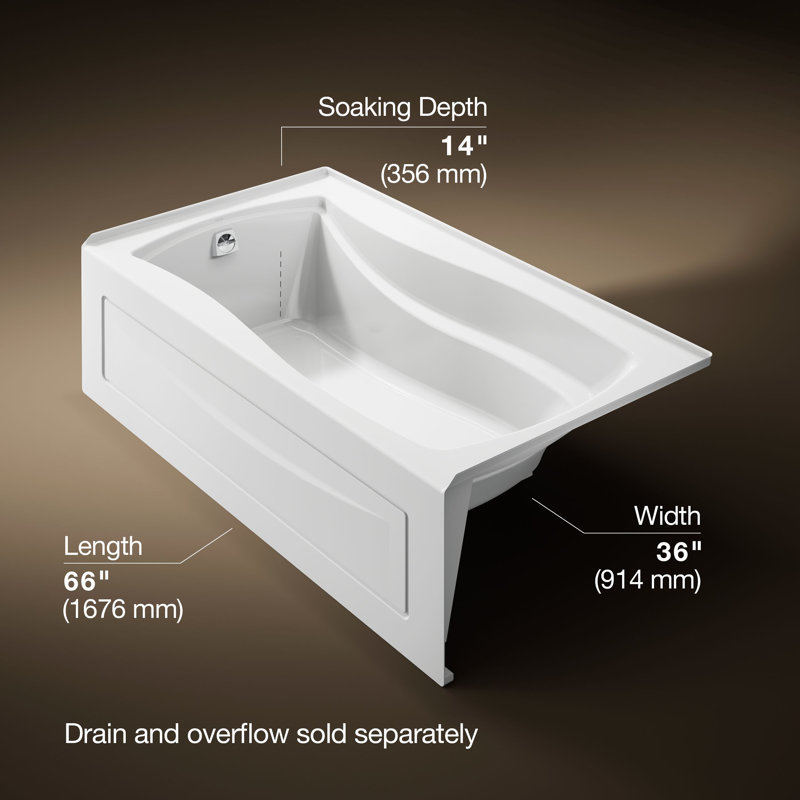 Mariposa Alcove 66" x 36" Soaking Bathtub, Left, White