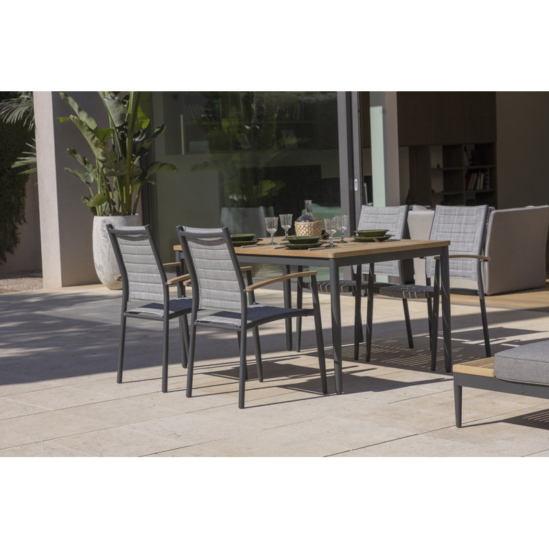 LifestyleGarden Maui 2pc Outdoor Patio FSC Teak and Aluminum Stackable Dining Chairs