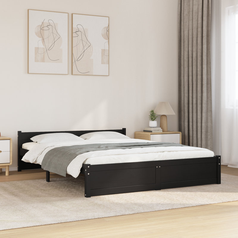 Bed Frame Solid Wood, Black, Kingsize (5')