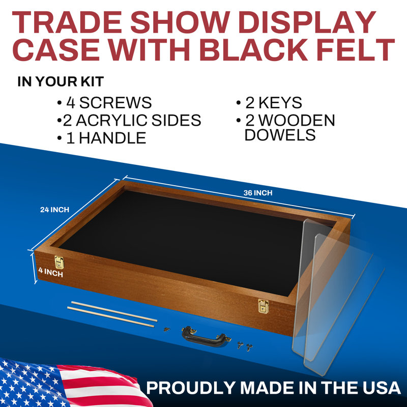 PENNZONI Trade Show Display Case w/ Acrylic Side Guards, White Felt