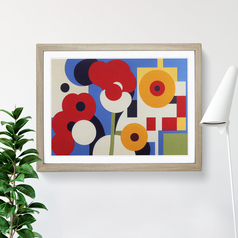 Entrancing Abstract Flowers - Single Picture Frame Print, 46cm H x 64cm W x 2cm D, Oak