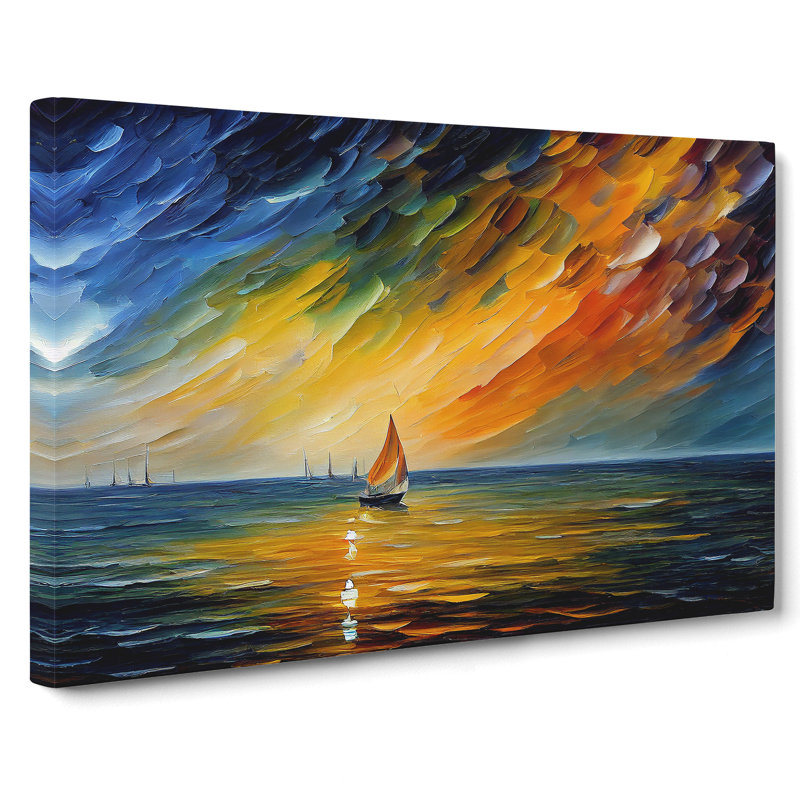Sailing Boat On The Ocean Vol.3 Abstract - Wrapped Canvas Painting, 40cm H x 60cm W x 3cm D