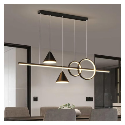 Modern LED Linear Chandelier with Adjustable Height, 48W Dimmable 3-Color Temperature, Iron & Acrylic Pendant Light for Dining Room Kitchen Island