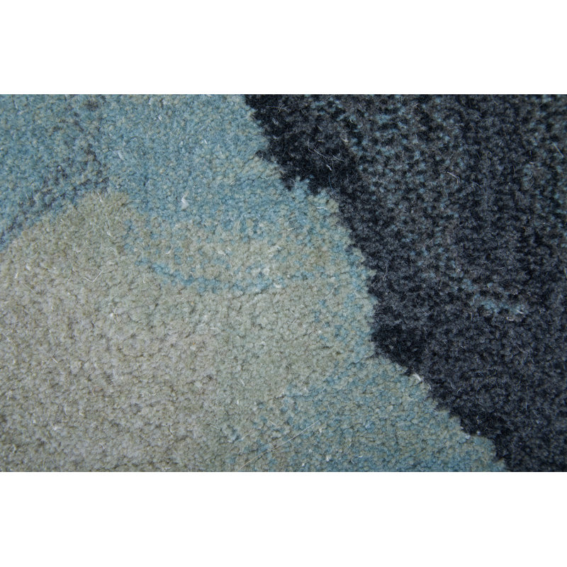 Kawai Hand Tufted Wool/Viscose Abstract Area Rug in Green/Blue/Light Pink, Rectangle 4' x 6'