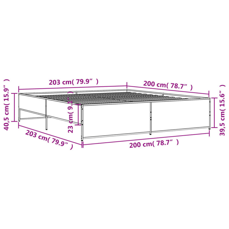 Vidaxl Bed Frame Engineered Wood And Metal, Brown Oak, 200 x 200cm