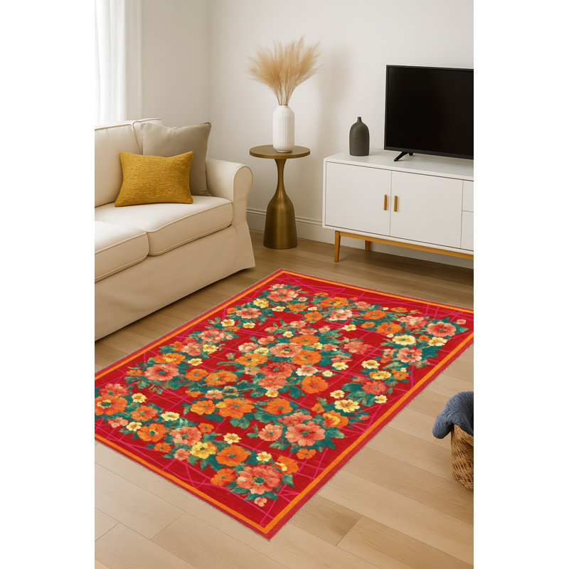 Tapis tissé orange traditionnel Mosso, 2 pi 6 po x 4 pi 11 po