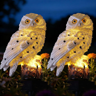 2 Pack Owl Solar LED Lights, IP65 Outdoor Garden Stake Lights, Auto On/Off, Resin Decorative Landscape Lighting for Yard Path Lawn Patio