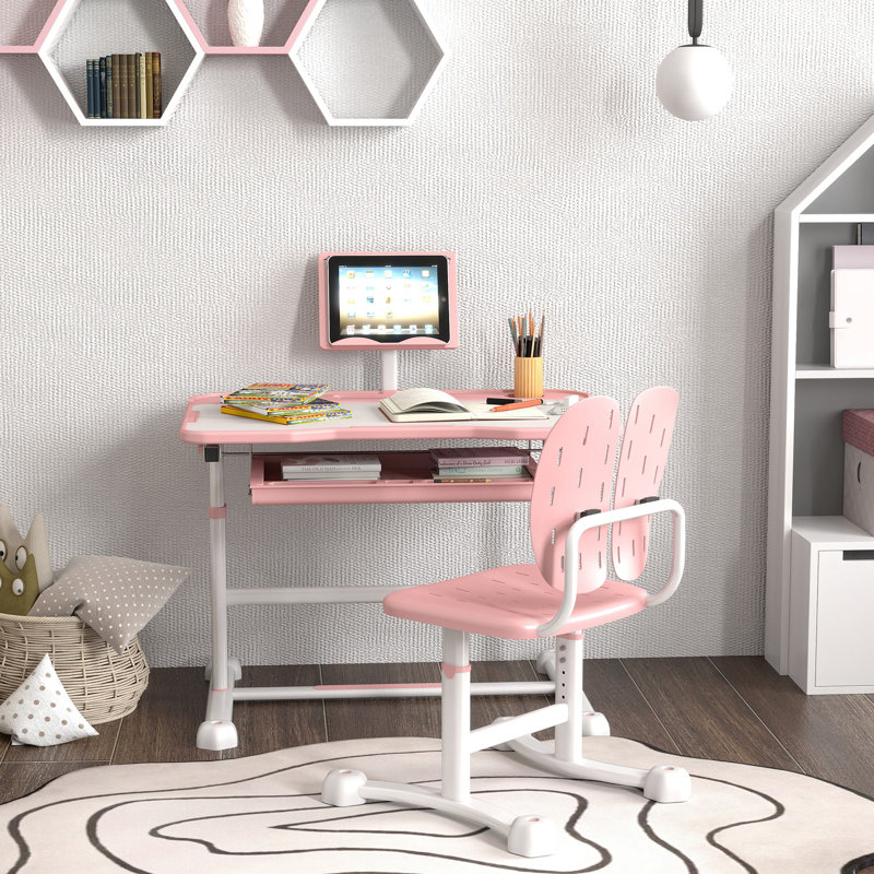 Adaidh Kids 2 Piece Rectangular Arts And Crafts Table and Chair Set, Pink