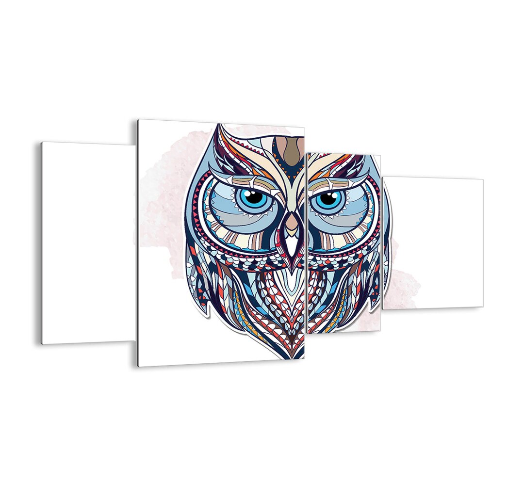 A Sophisticated Ornamental Owl' - 4 Stück ungerahmte Grafik auf Glas