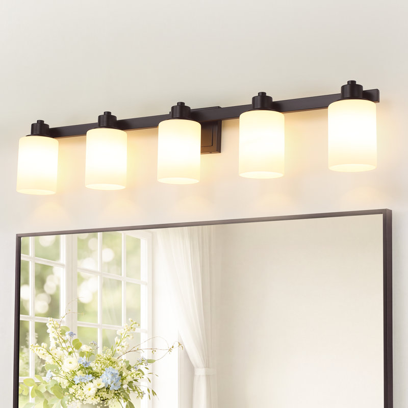 Éclairage pour salle de bain 41 lumières 41 po en bronze huilé avec abat-jour en verre givré blanc laiteux, luminaire pour salle de bain sur miroir